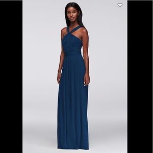 David’s Bridal Marine Navy Y-Neck Bridesmaid Dress Gown